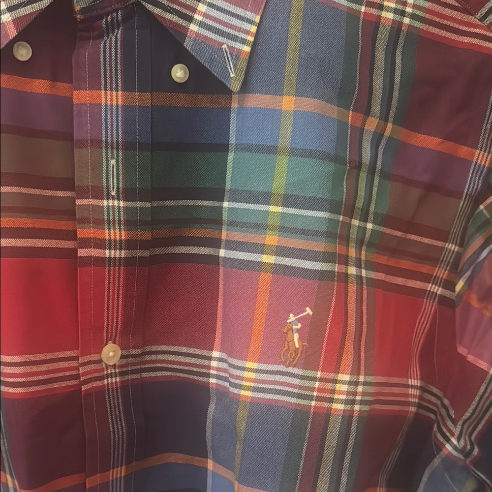 Polo by Ralph Lauren Red and Blue Casual Button Down Shirt - Picture 3 of 3